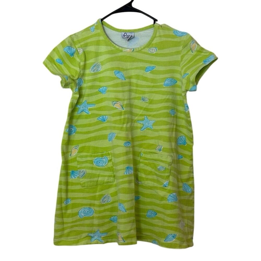 Lilly Pulitzer Girl’s Seashell Novelty Print Dress Size 14 Green Blue Pockets